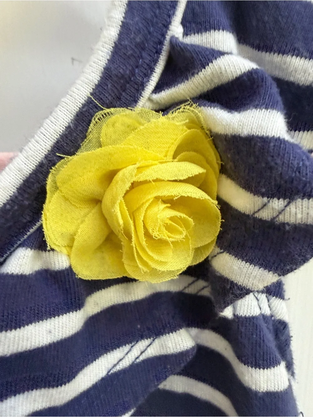 Gymboree Girls 4 Navy White Striped Ruffle Short Sleeve Top Blouse Yellow Flower